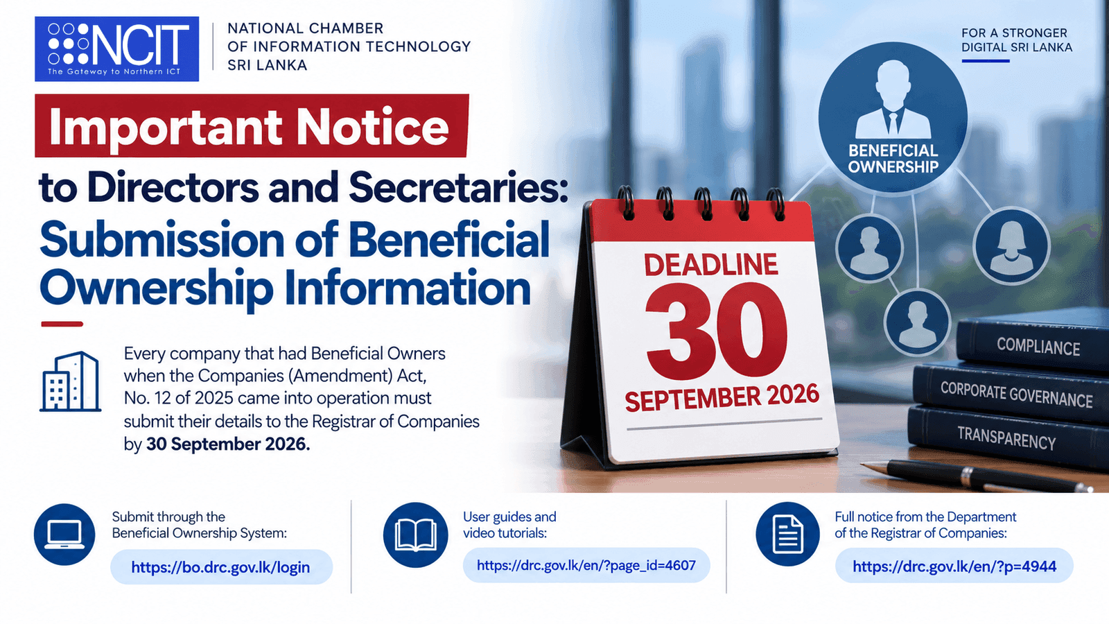 Notice to directors and secretaries: submit Beneficial Ownership information to the Registrar of Companies by the deadline of 30 September 2026